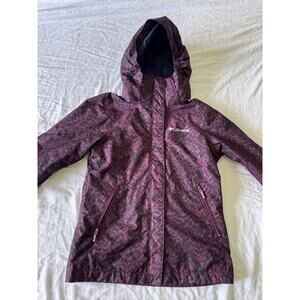 Columbia Kids S 7/8 Coat Purple Hooded Ski Snow Omni Heat Fleece Lined